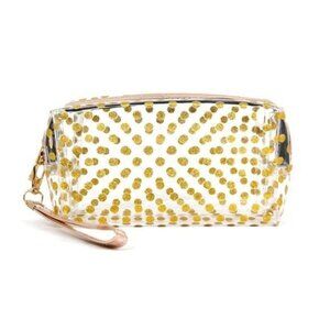 Clear Gold Glitter PVC Polka Dot Wristlet Pencil Pouch Makeup Bag